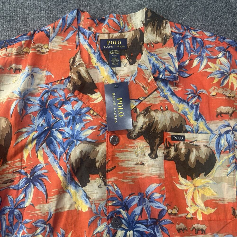 Authentic Polo Ralph Lauren Mens AOP Safari Print Sleepwear Pajama Shirt L NWT